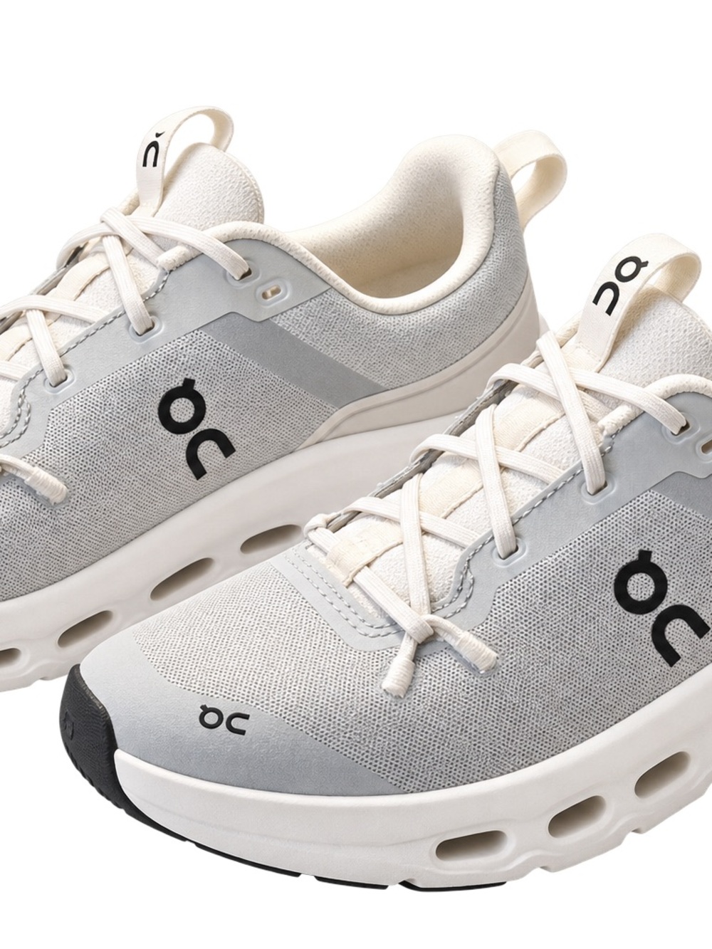 On Running Kids Sneakers in Cream and Light Gray with Black Logo